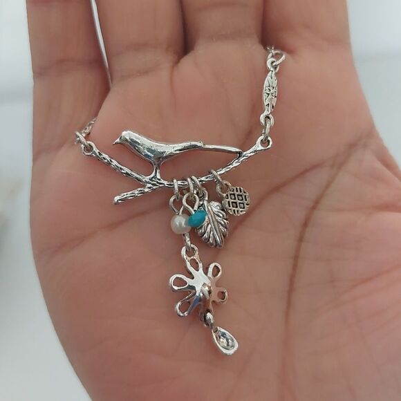 Avon Dewey Dazzle Bird Twig Flowers Pendant Necklace Cottage Core Statement - Picture 4 of 8